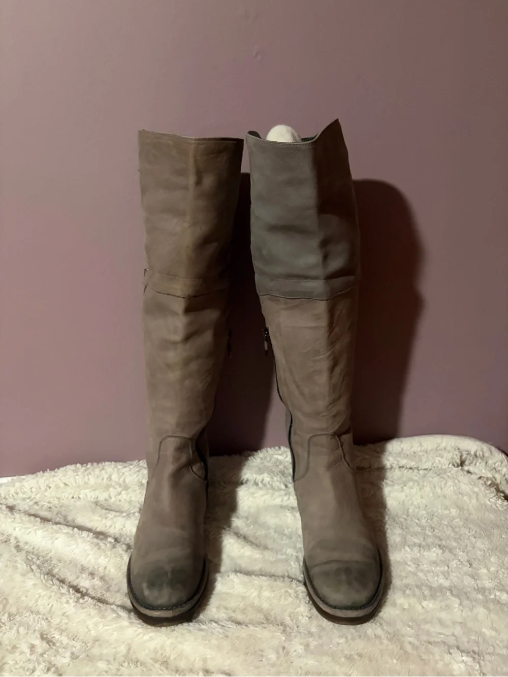 Alberto Fermani Taupe-Brown Over-the-Knee Leather Boots with Buckle Straps